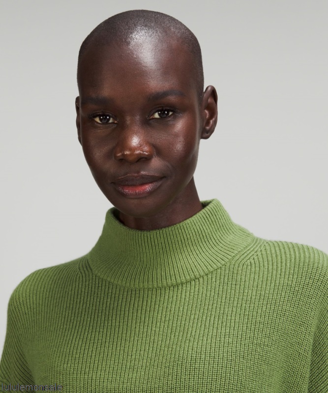 Lululemon Damen DELULU486 | Gerippter Rollkragenpullover Aus Einer Merinowollmischung Grünes Laub